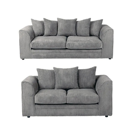 CHICAGO JUMBO CORD 3+2 SEATER SOFA SET GREY/BLACK/PLUS MORE