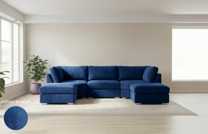 Bishop U Shape  Full back Sofa Plush velvet