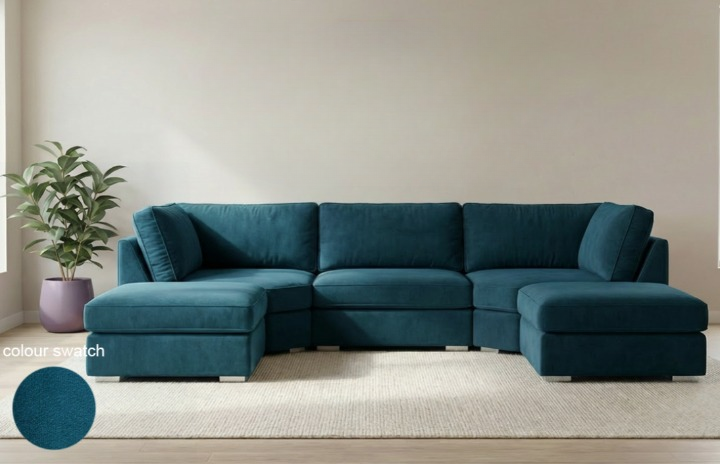 Bishop U Shape  Full back Sofa Plush velvet