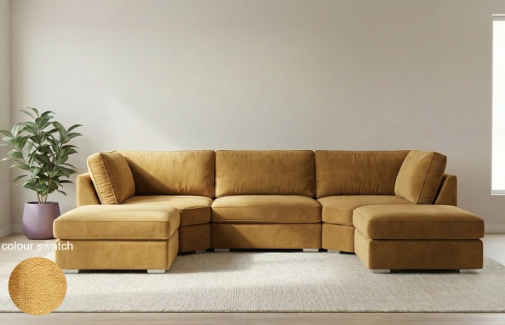 Bishop U Shape  Full back Sofa Plush velvet