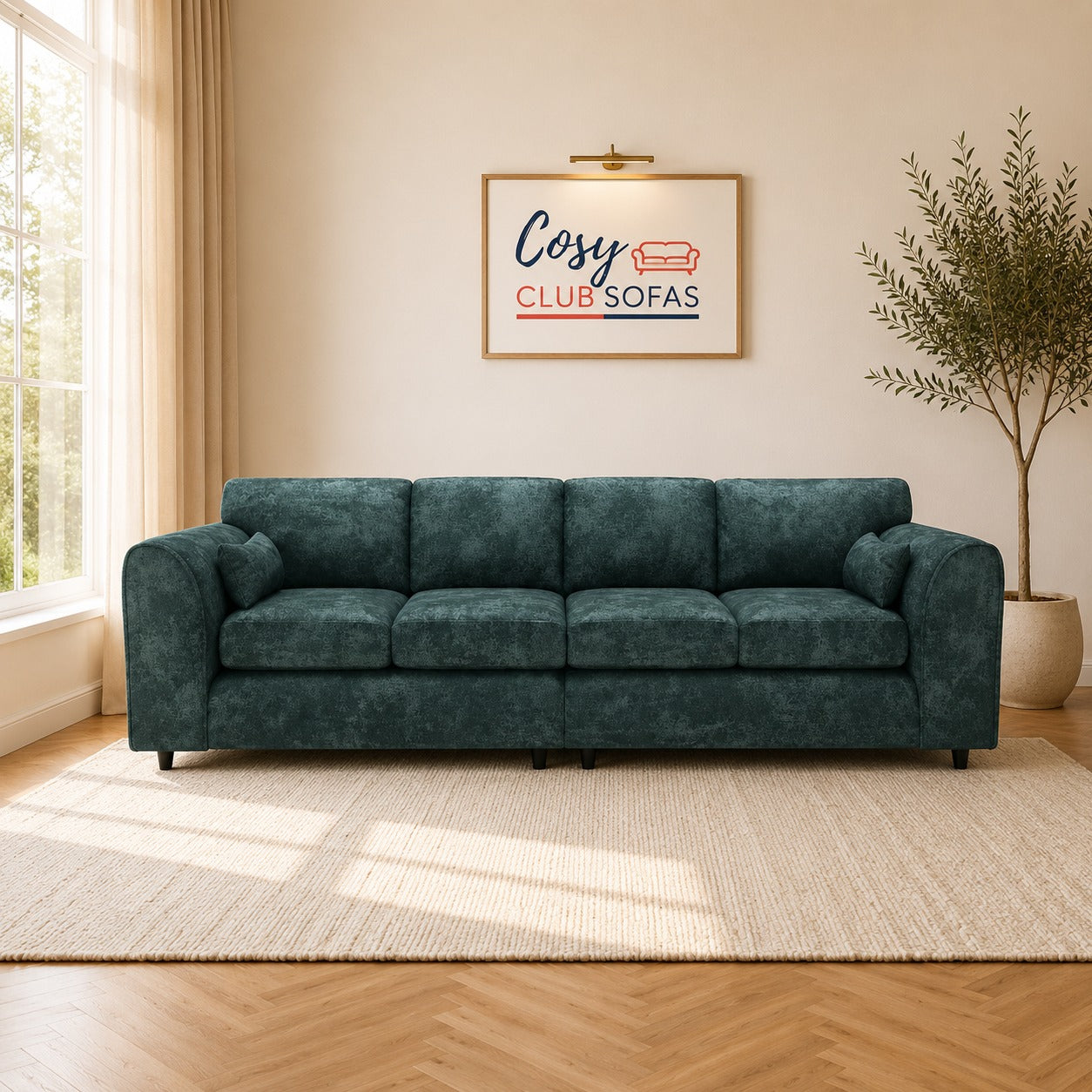 Alaska Henry Crushed Chenille Fabric 4 Seater Sofa